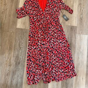 Vince Camuto Red and Black Abstract Midi Dress